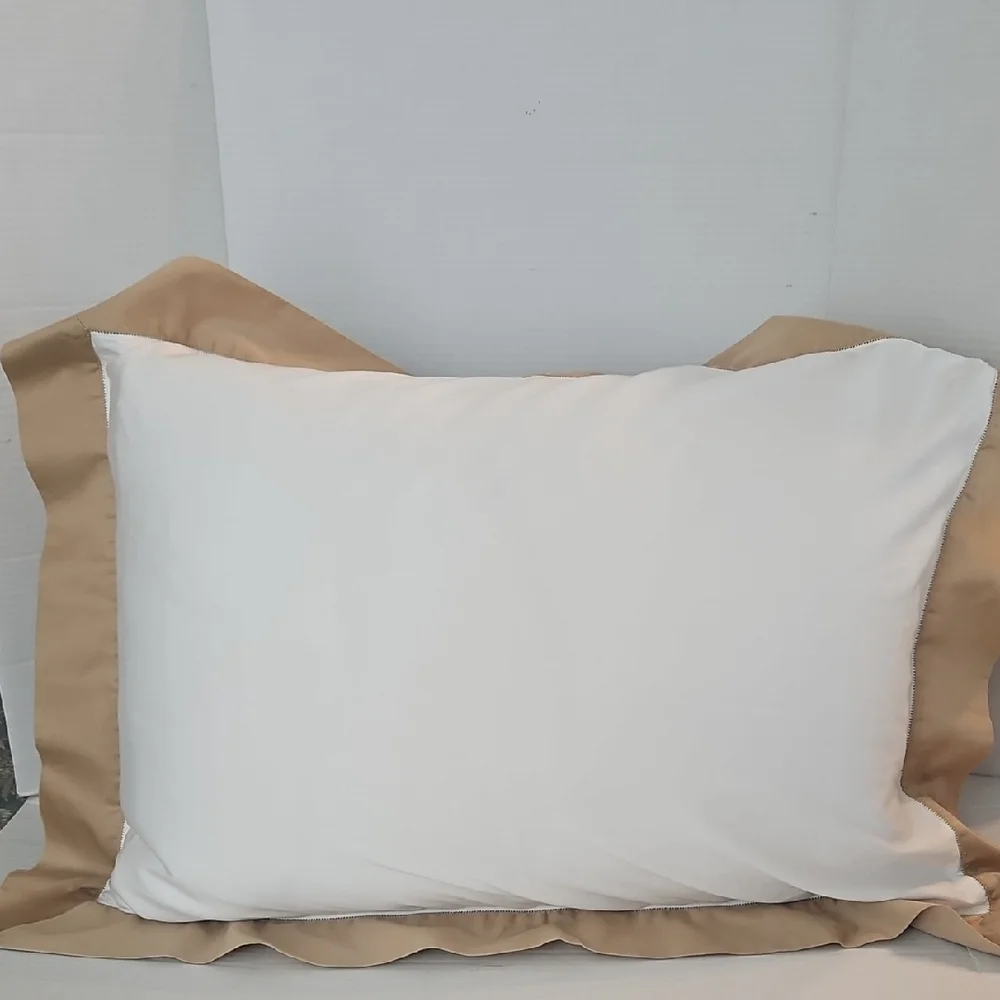 Ralph Lauren White Taupe Golden Tan Cotton Standard Pillow Sham Set